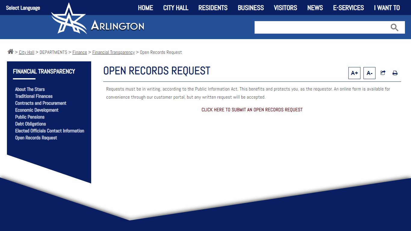 Open Records Request - City of Arlington